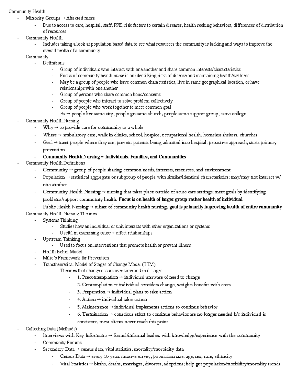 NR442 - Community Health and Nursing Quiz 1 Study Guide - Studocu