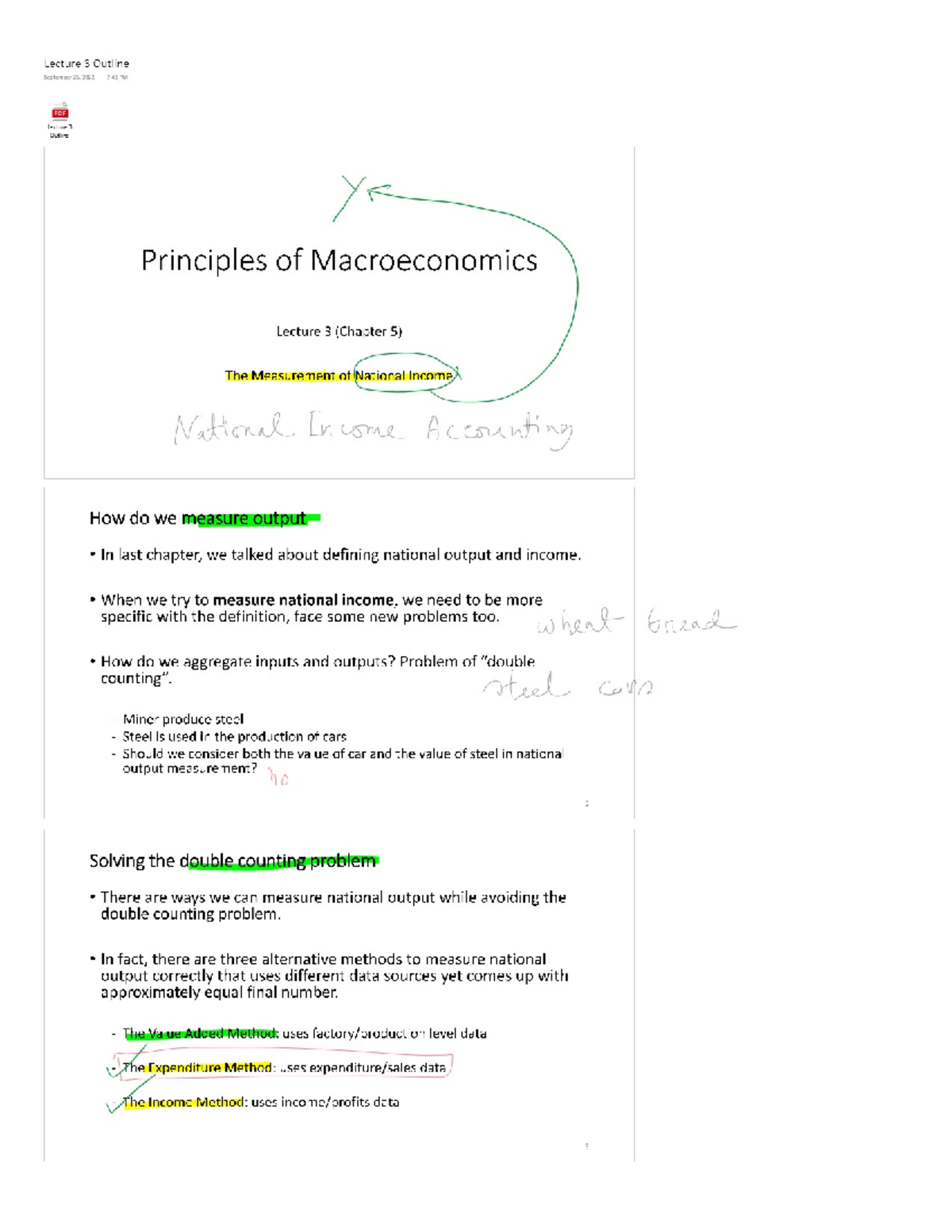 Lecture 3 Outline: National Income Measurement in Macroeconomics - Studocu
