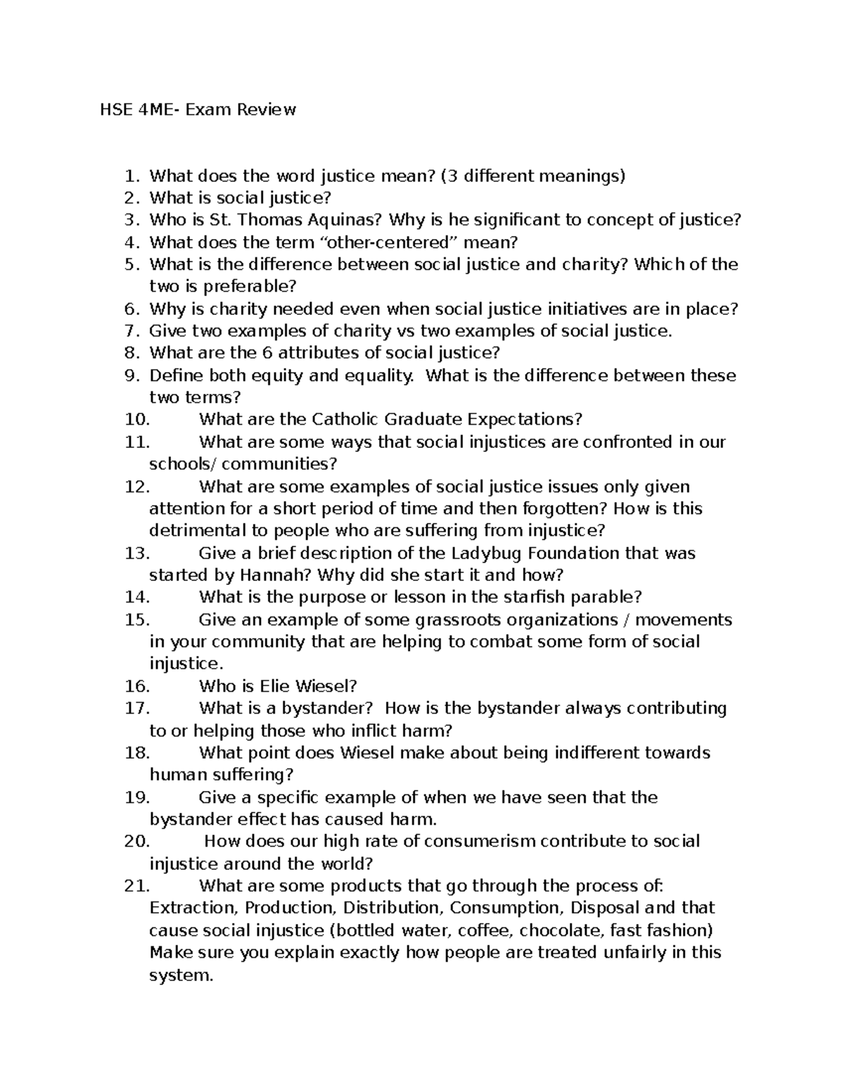 HSE 4ME Exam Review: Understanding Justice and Social Issues - Studocu