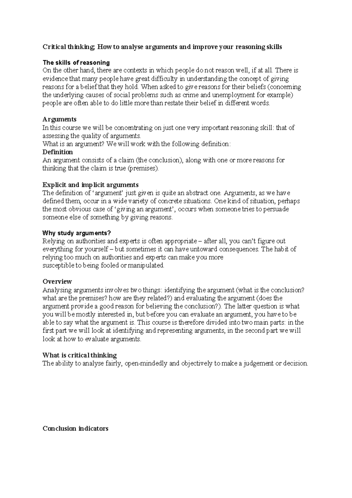 Critical Thinking (CT101): Analyzing Arguments & Enhancing Reasoning ...