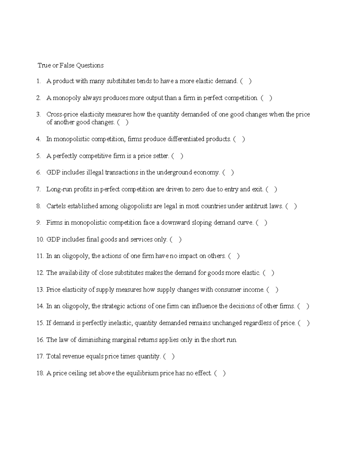 True or False Questions - Final Revision (ECO 101) - Studocu