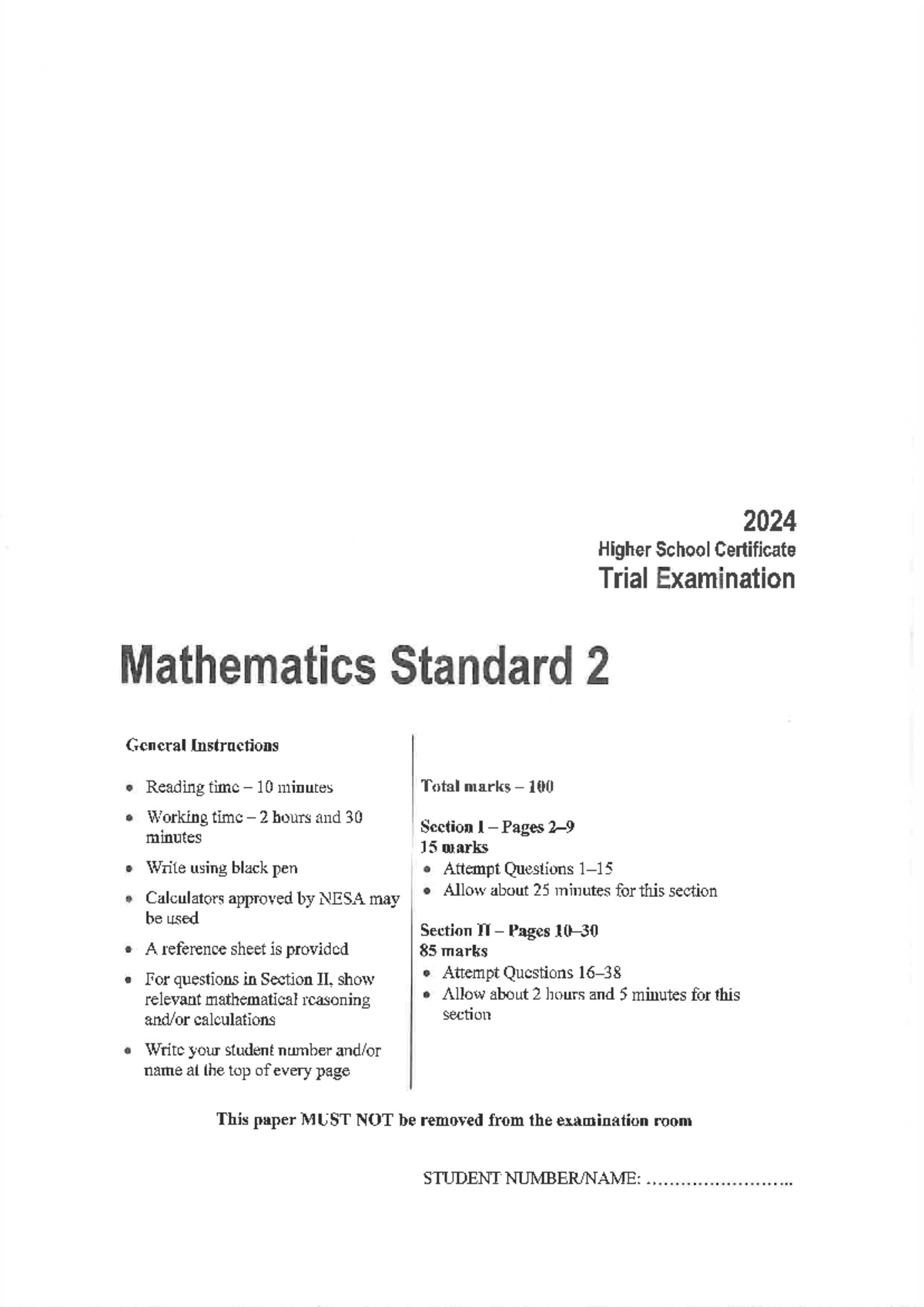 2024 HSC Trial Exam Mathematics Standard 2 Question Paper - Studocu