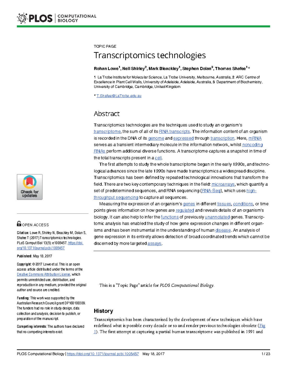 Transcriptomics Technologies: An Overview (BIOL 101) - Studocu