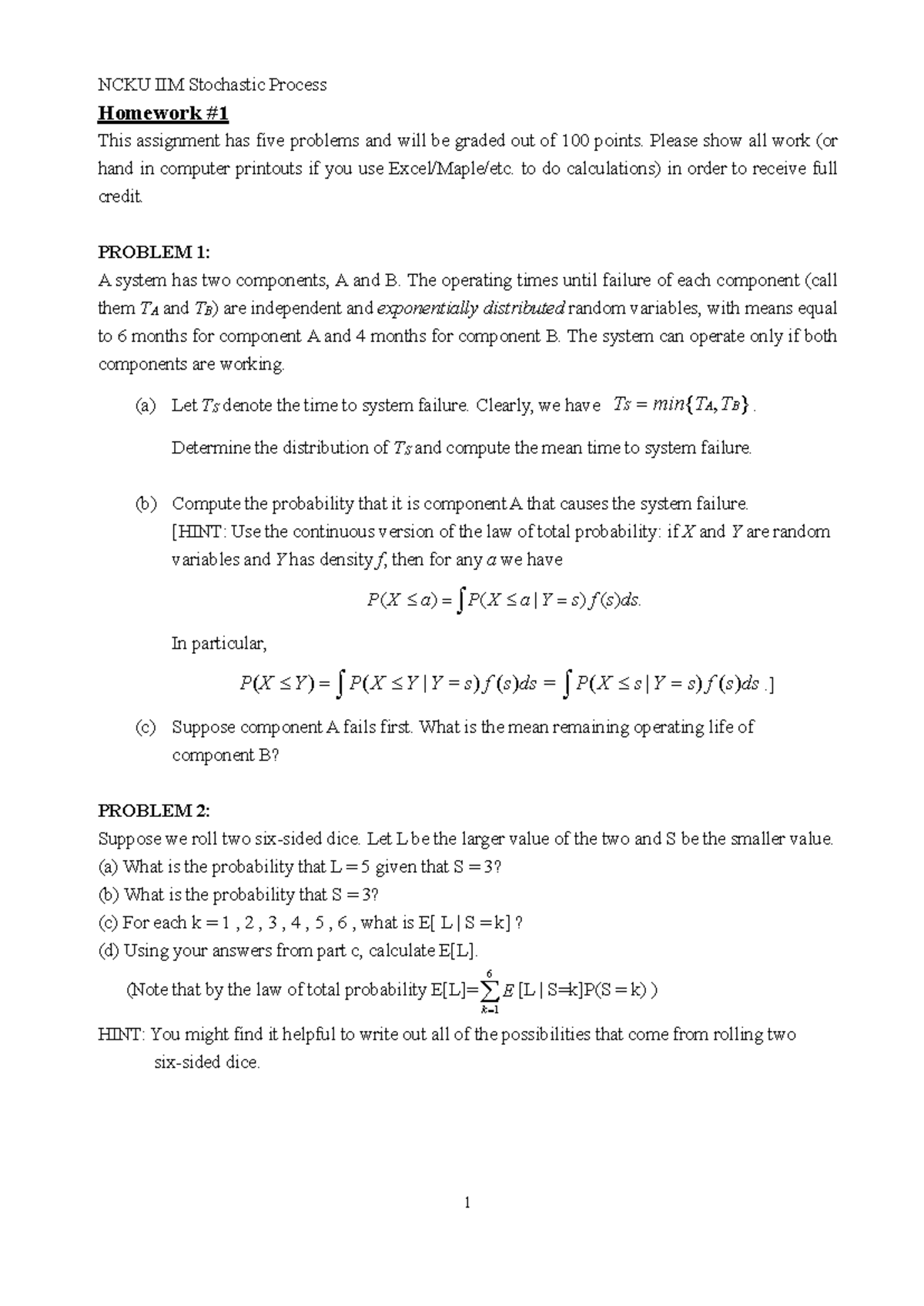 HW 1 - Stochastic Process Assignment Notes and Solutions - Studocu