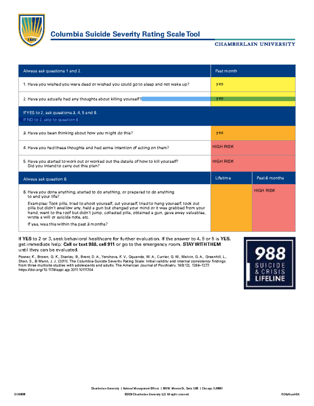 Columbia Suicide Severity Rating Scale Tool: Assessment Guide - Studocu