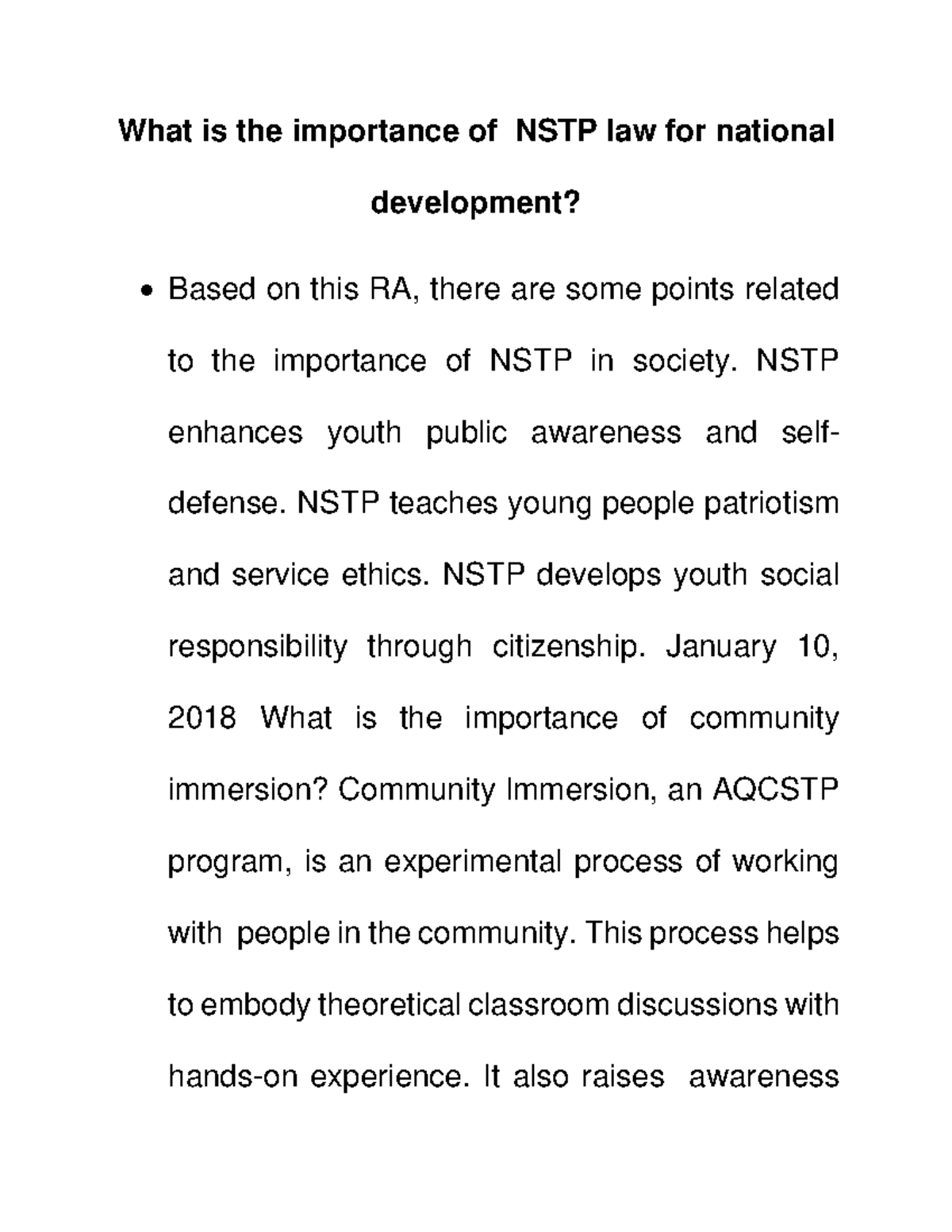NSTP Law and Its Significance for National Development - Studocu