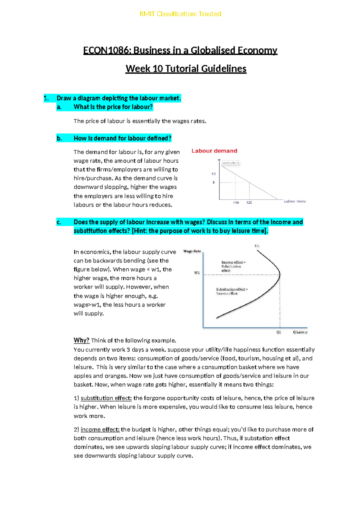 Tutorial 10 Guideline - ECON1086: Business in a Globalised Economy Week ...