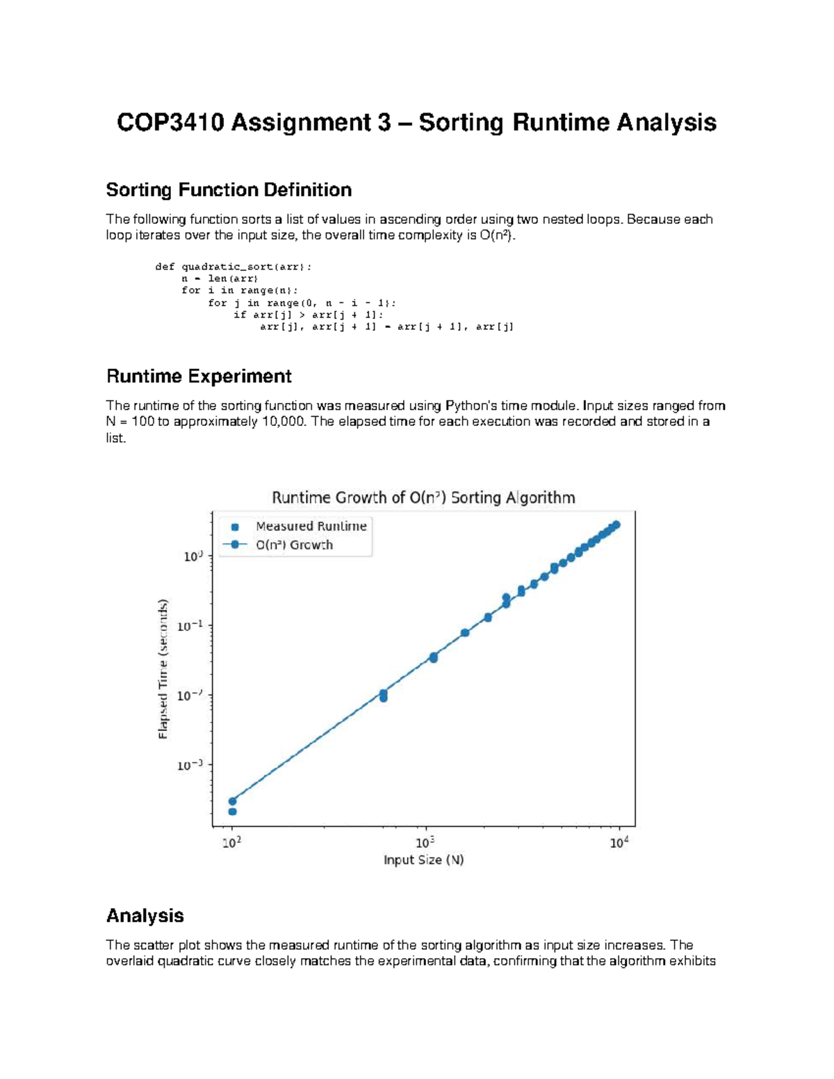 COP3410 Assignment 3 Sorting Runtime Analysis Report - Studocu