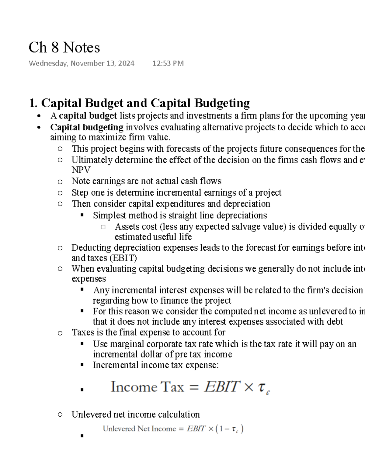 Ch 8 Financial Management Notes - 1. Capital Budget and Capital ...