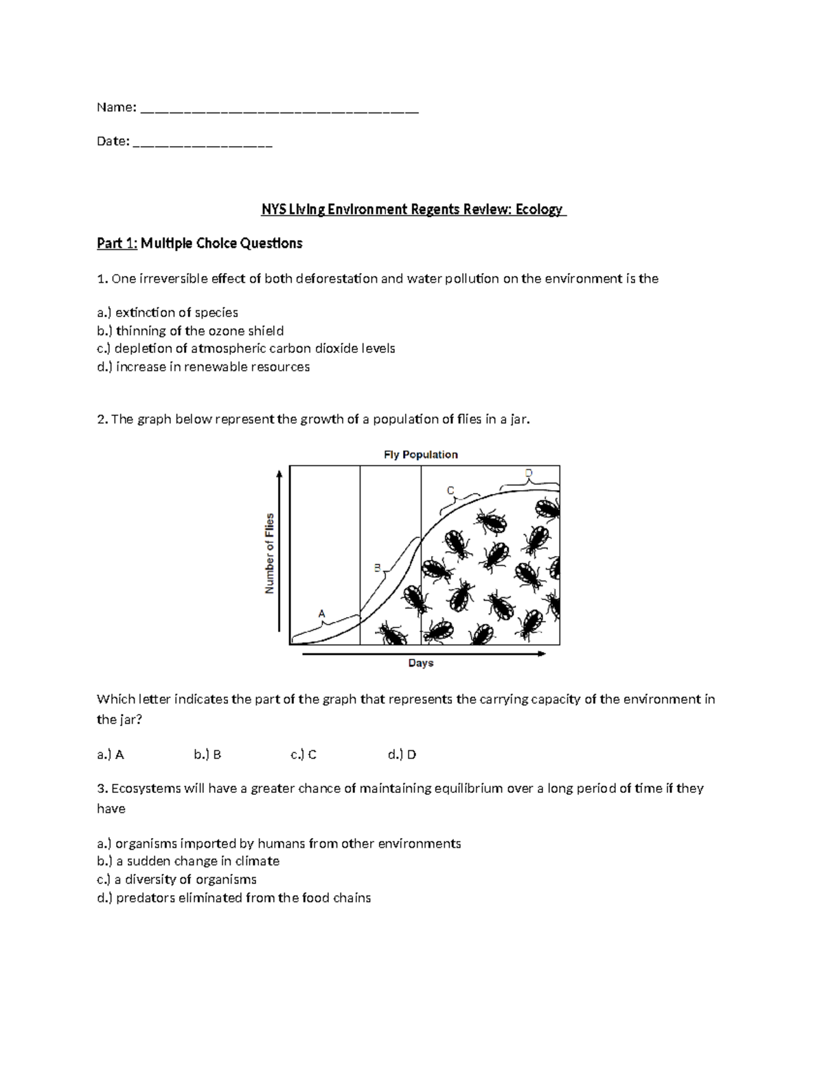 NYS Living Environment Regents Review: Ecology MCQ Practice - Studocu
