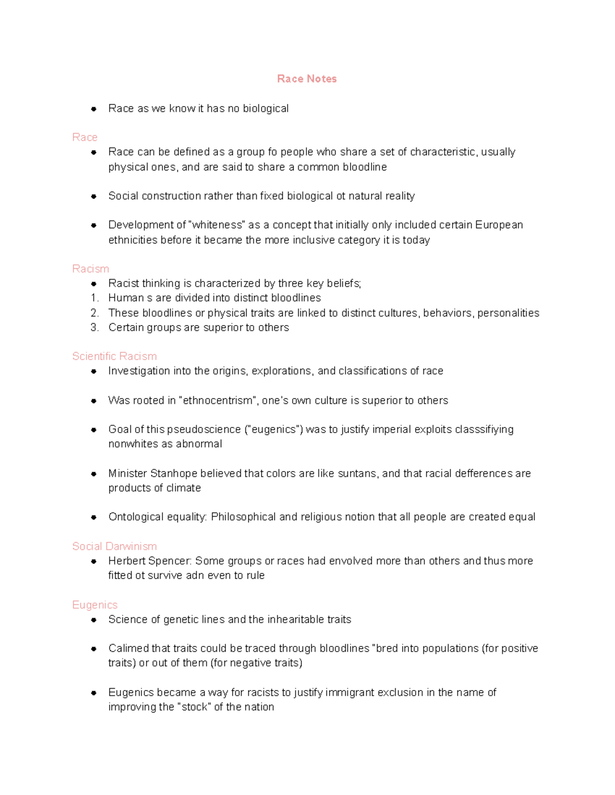Sociology Race Notes: Analyzing Social Impact and Constructs - Studocu