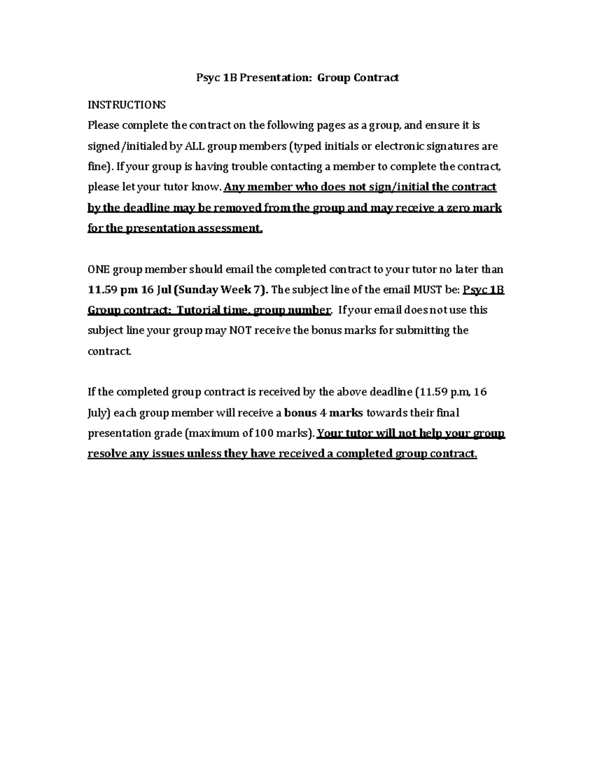 23 Group Presentation group contract - Psyc 1B Presentation: Group ...