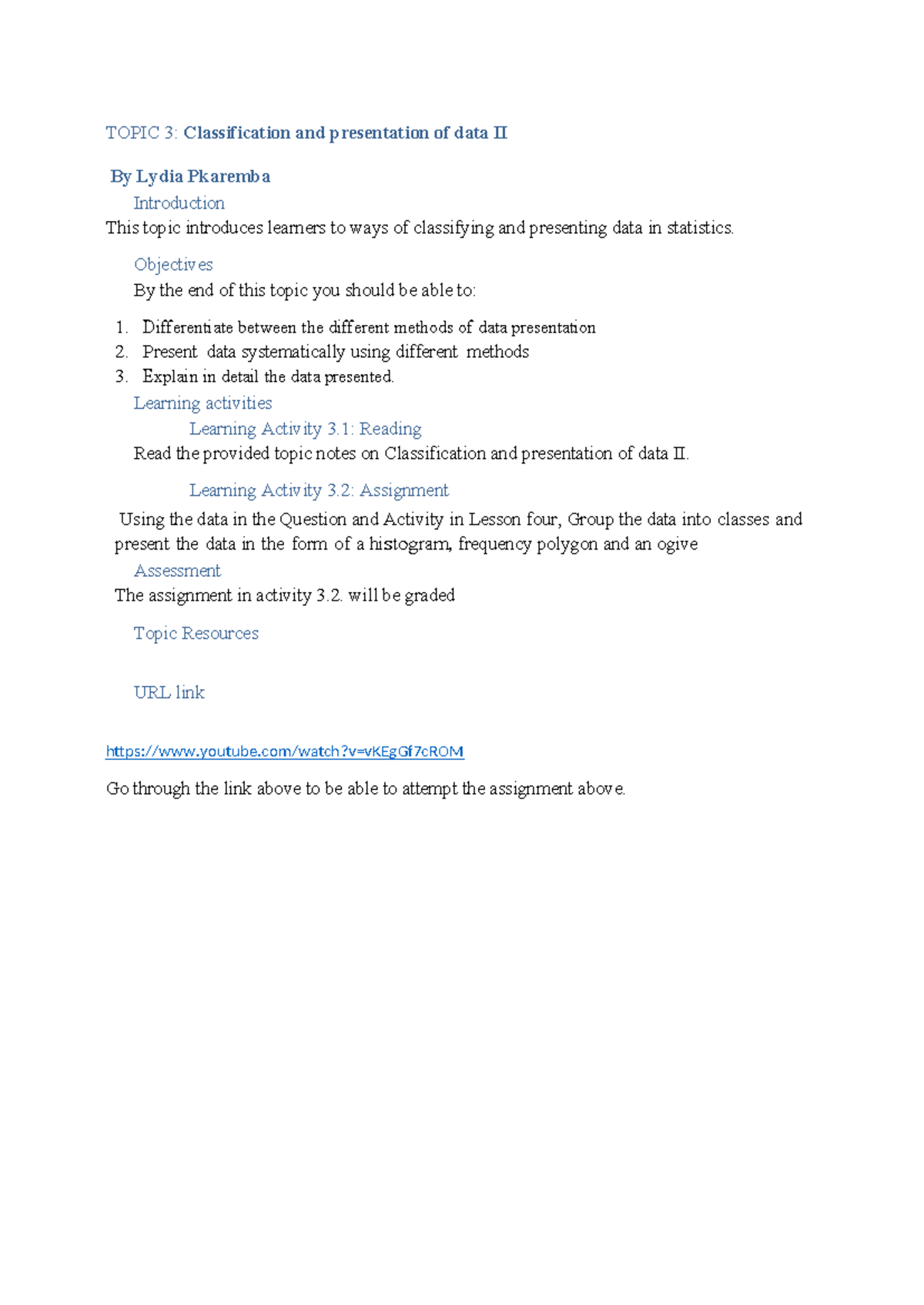 Topic 3 Classification and Presentation of Data-II - TOPIC 3 ...