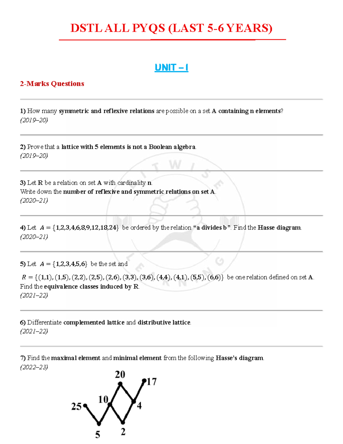 DSTL All PYQs Last 6 Yrs - Unit I & II Exam Questions - Studocu