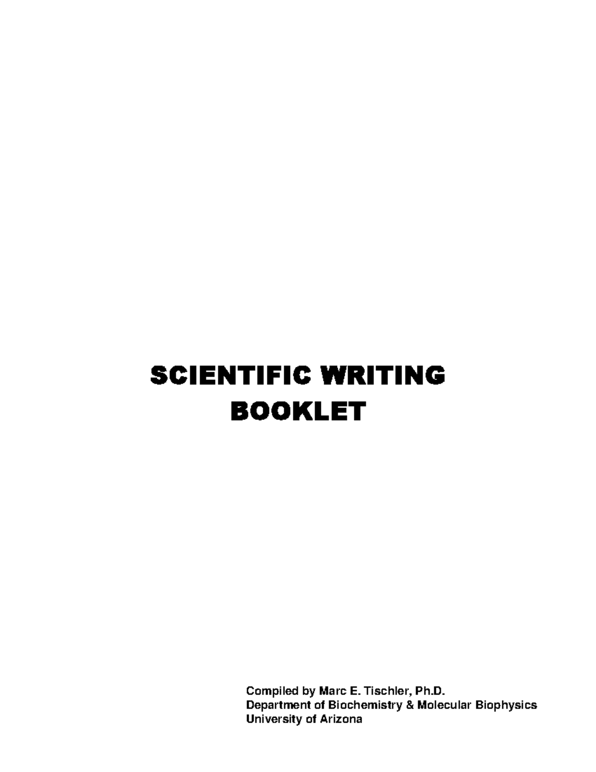 Scientific Writing - Research - SCIENTIFIC WRITING BOOKLET SCIENTIFIC ...