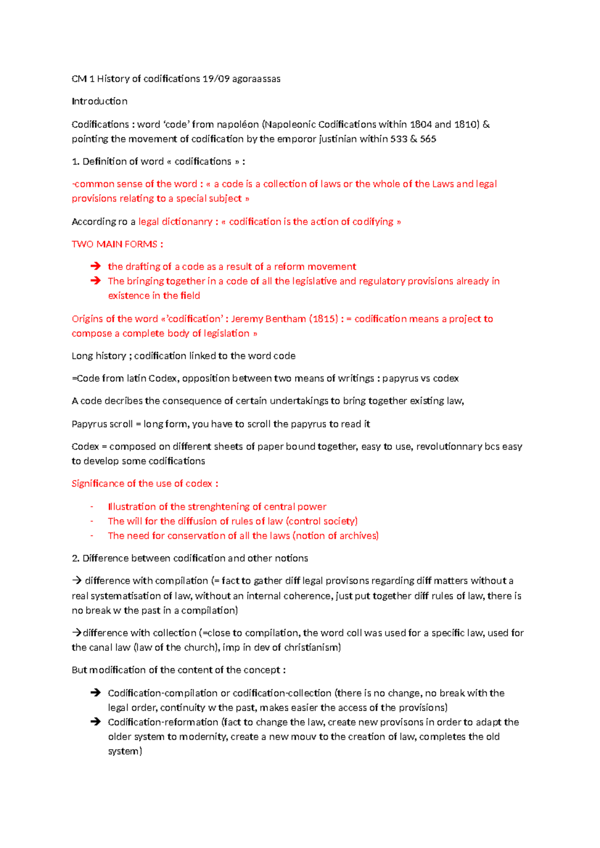 CM 1 History of codifications - Definition of word « codifications ...