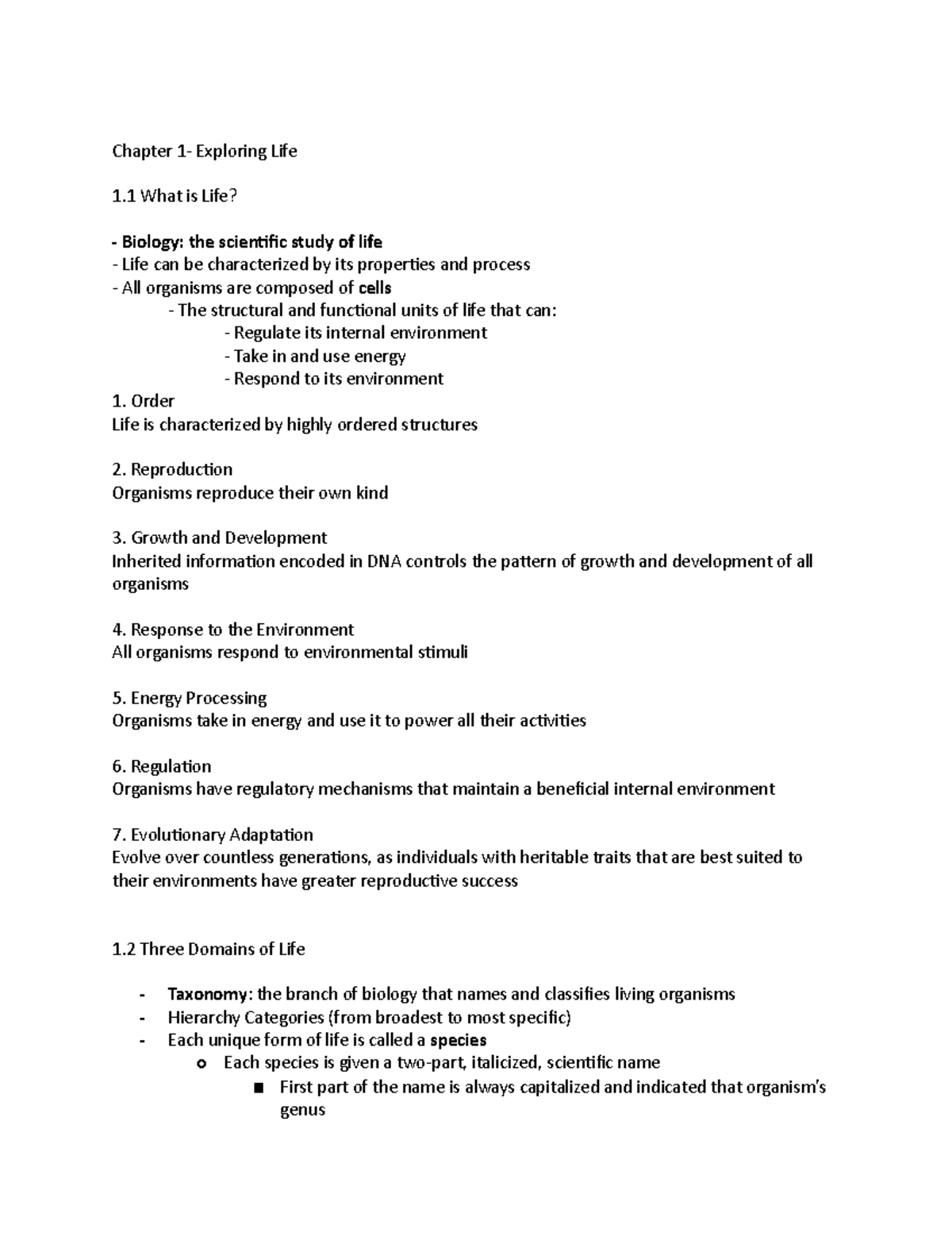 Bio 110 Lecture Notes: Key Concepts from Chapter 1 to Chapter 4 - Studocu