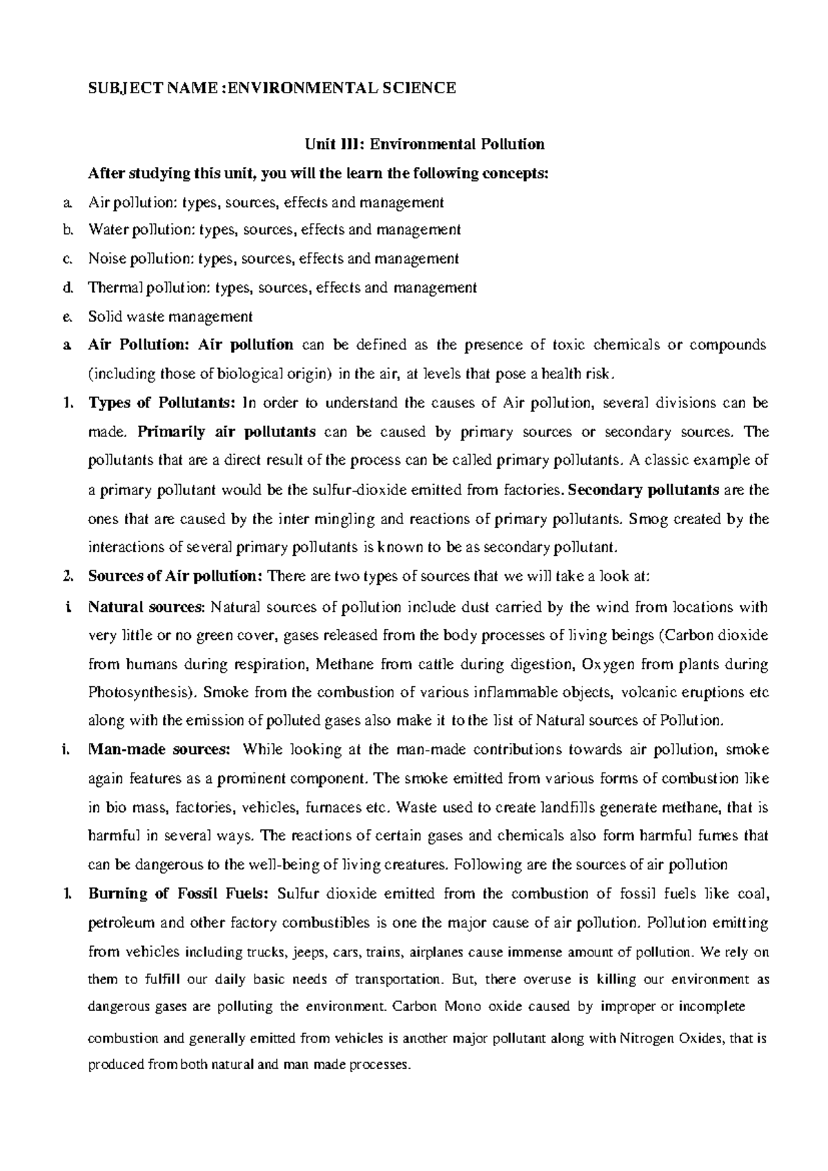 EVS UNIT 4: Understanding Environmental Pollution and Management - Studocu