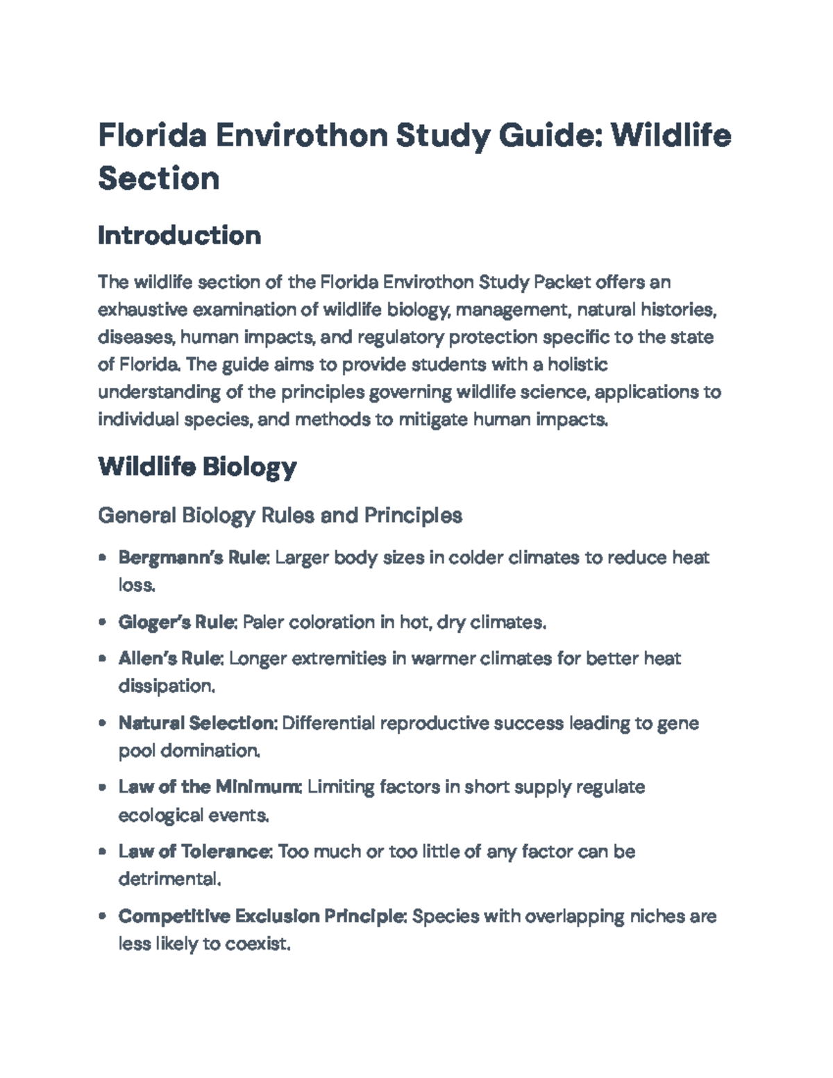 Florida Envirothon Study Guide: Comprehensive Overview of Wildlife ...