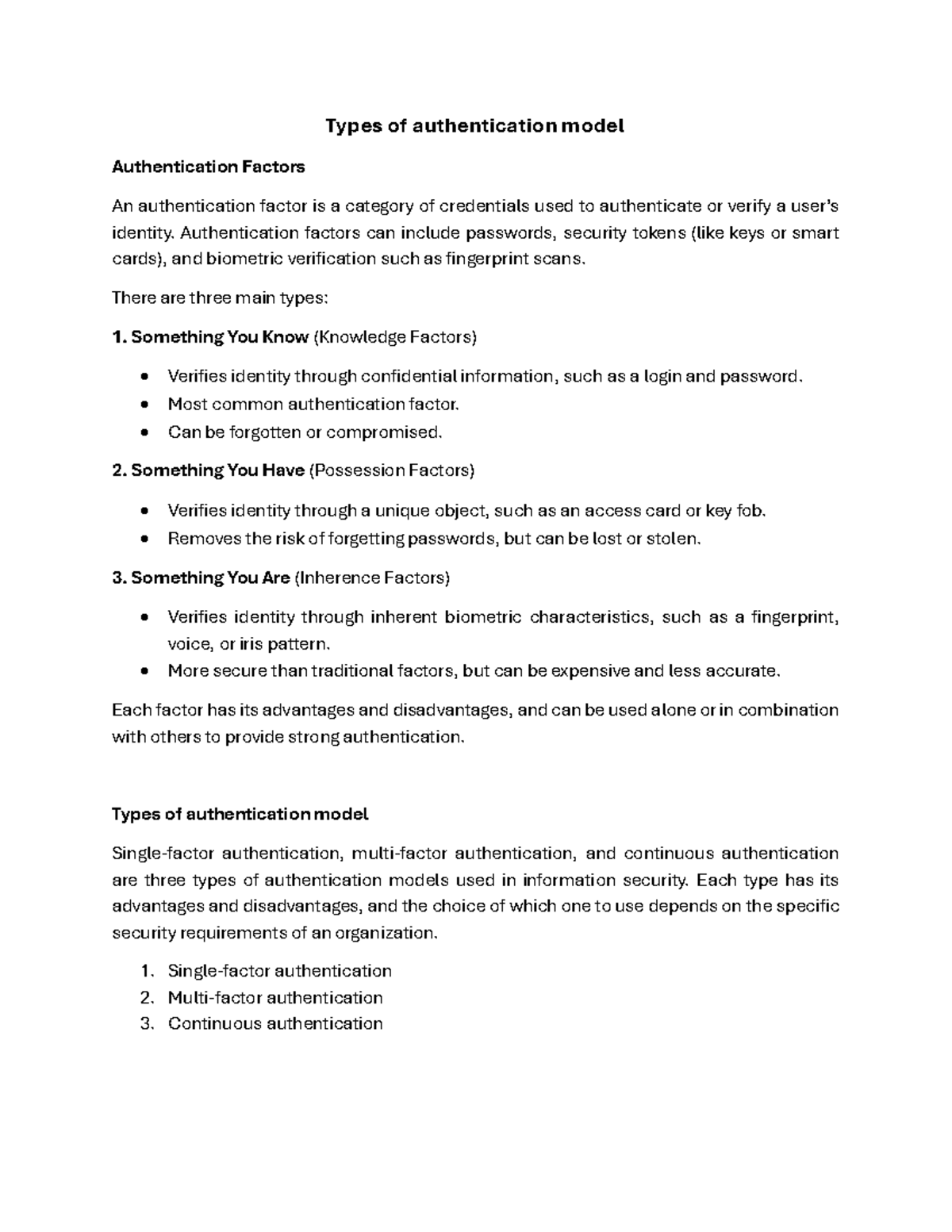 Types of Authentication Models: Factors & Security Implications - Studocu