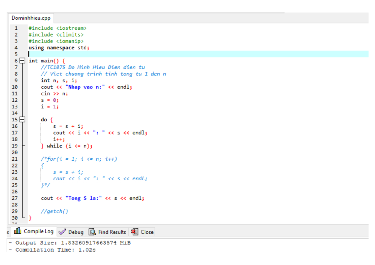Vonglapdo-while in C++: Dominhhieu.cpp Code Analysis - Studocu