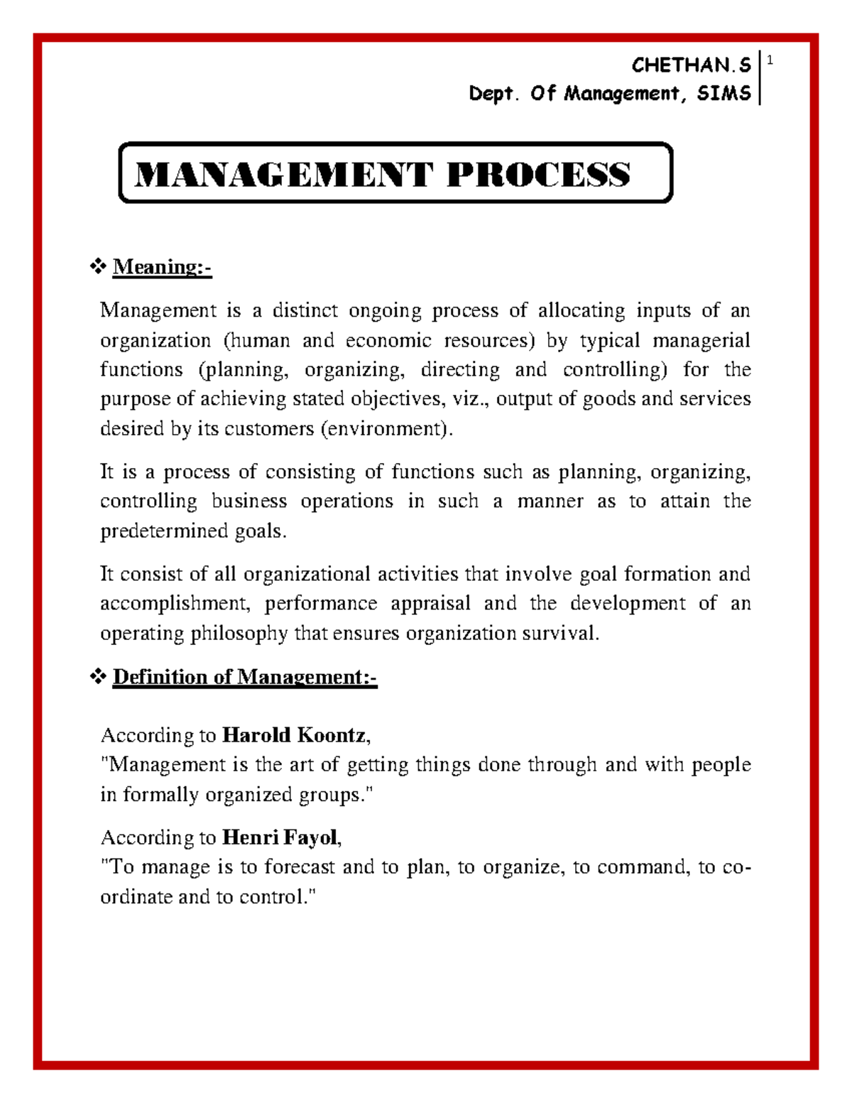 Management Process Overview: Key Functions and Principles (MGT101 ...