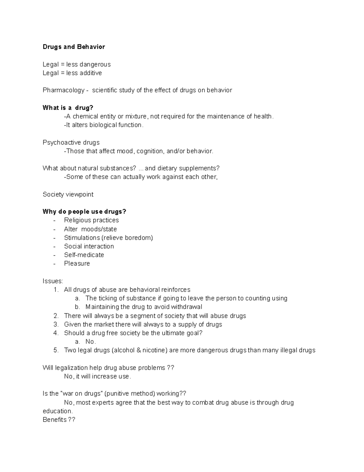 PSYC 330 Pharmacology - Exam 1 Study Notes on Drugs and Behavior - Studocu