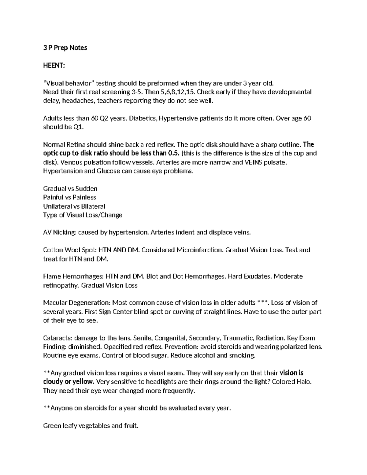 3 P Prep Notes: HEENT, Cardiology, and Endocrine Overview - Studocu