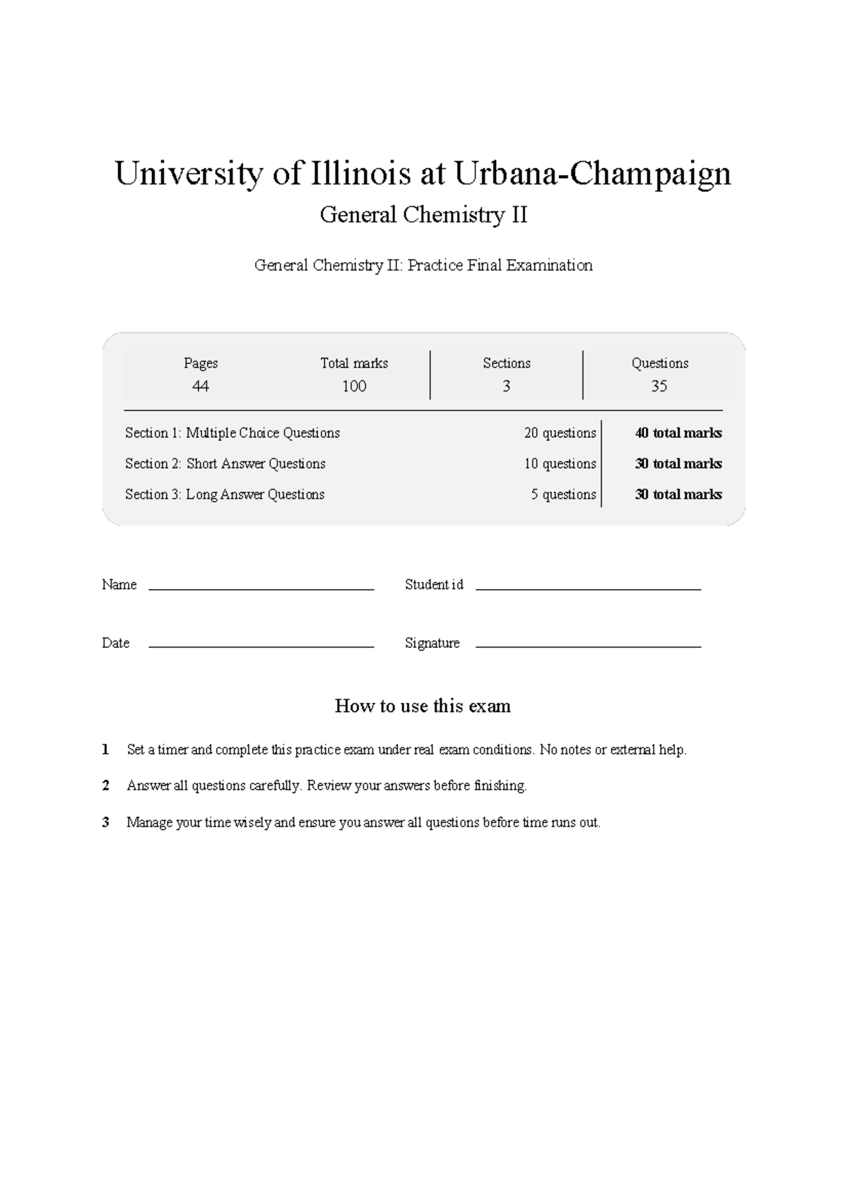 CHEM 104 General Chemistry II: Practice Final Exam 2026 - Studocu