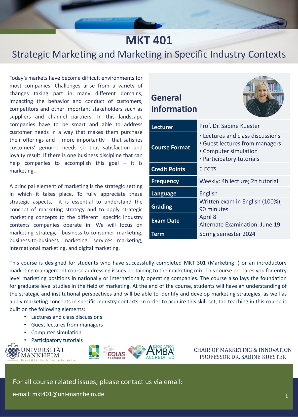 MKT 401 FSS2024 Strategic Marketing Syllabus & Course Overview - Studocu