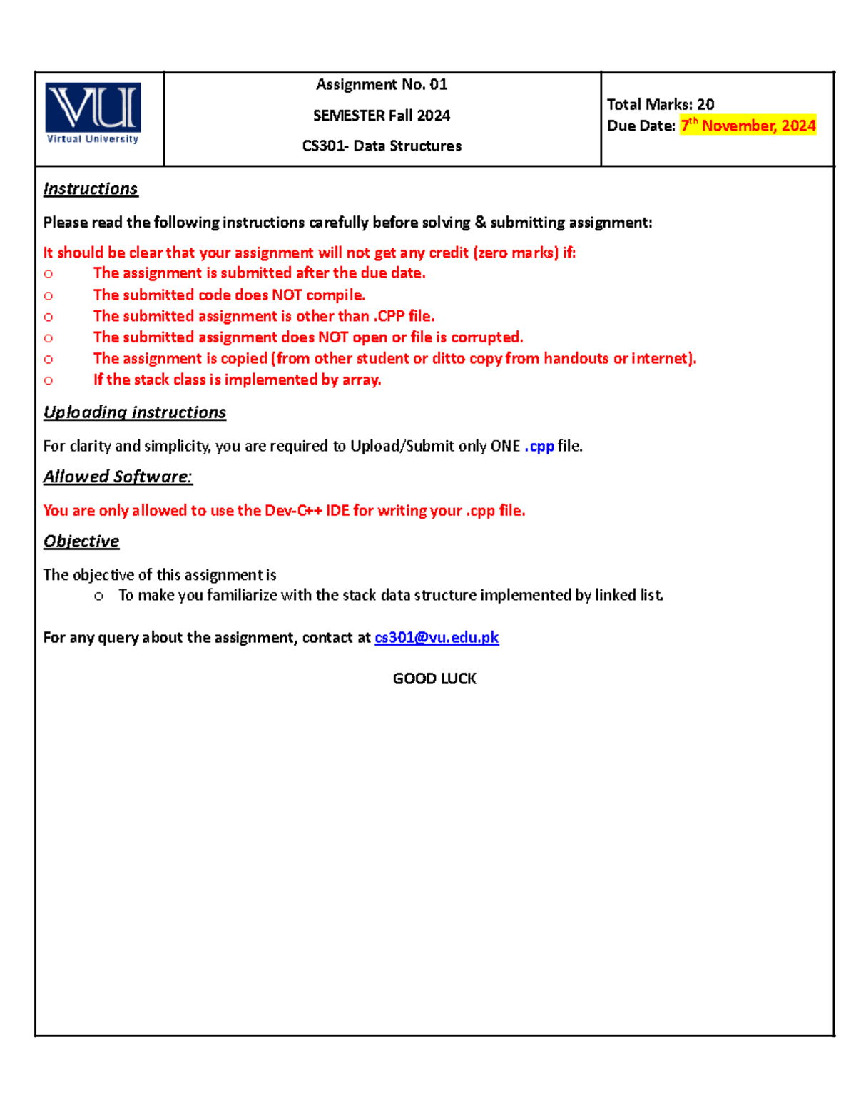Fall 2024 CS301 - Assignment 01: Data Structures with Linked List - Studocu
