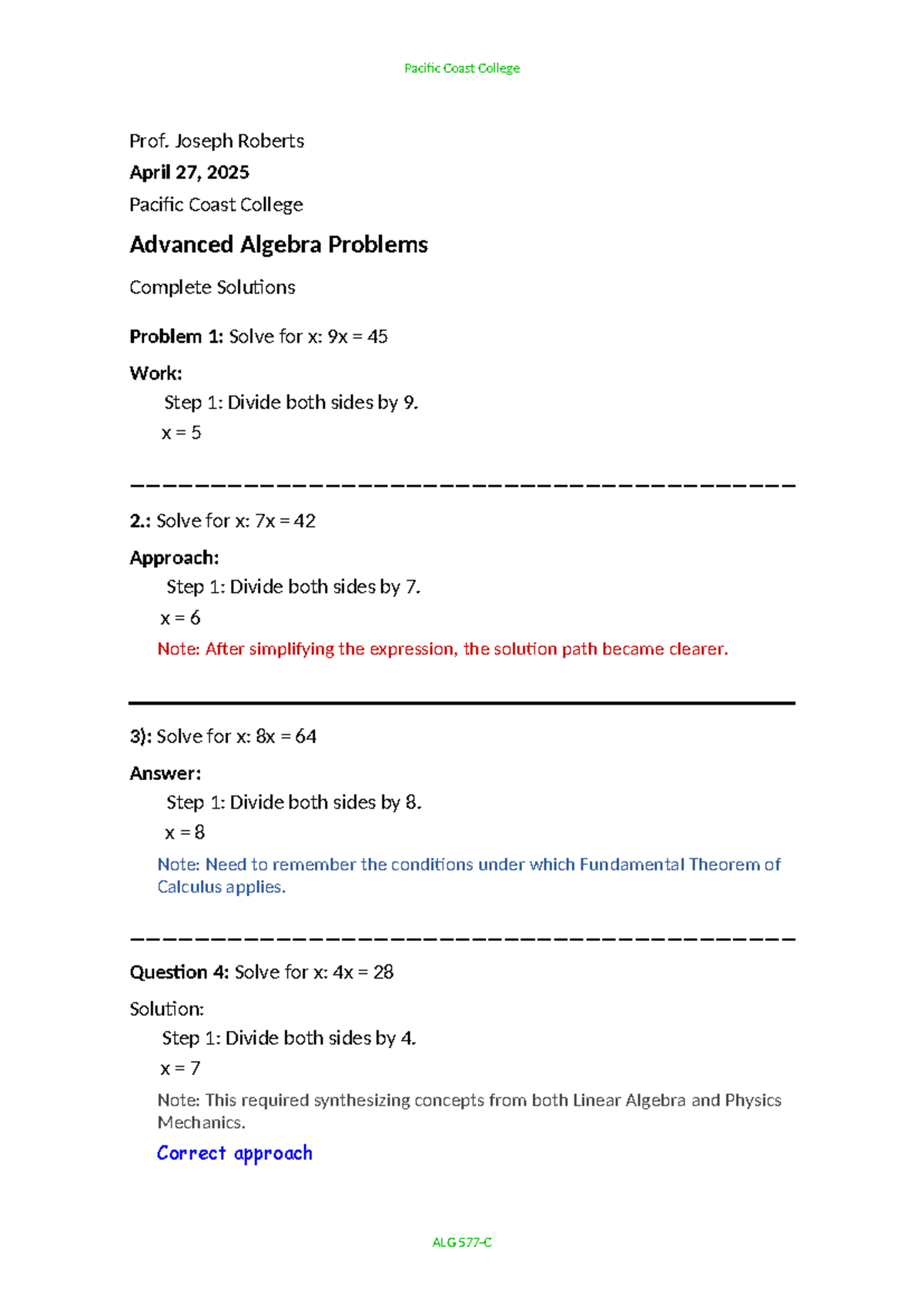 MATH 437 - Advanced Algebra Problems: Complete Solutions Guide - Studocu
