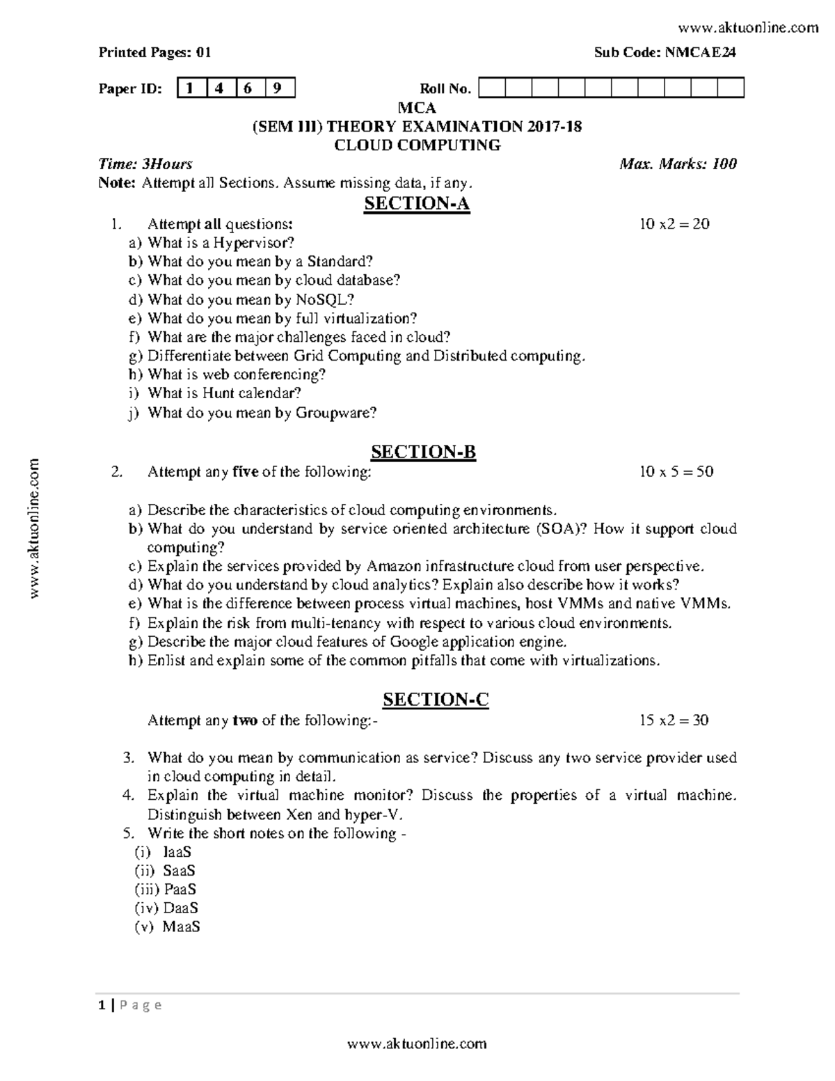 Mca 3 sem cloud computing nmcae 24 2018 - 1 | P a g e Printed Pages: 01 ...