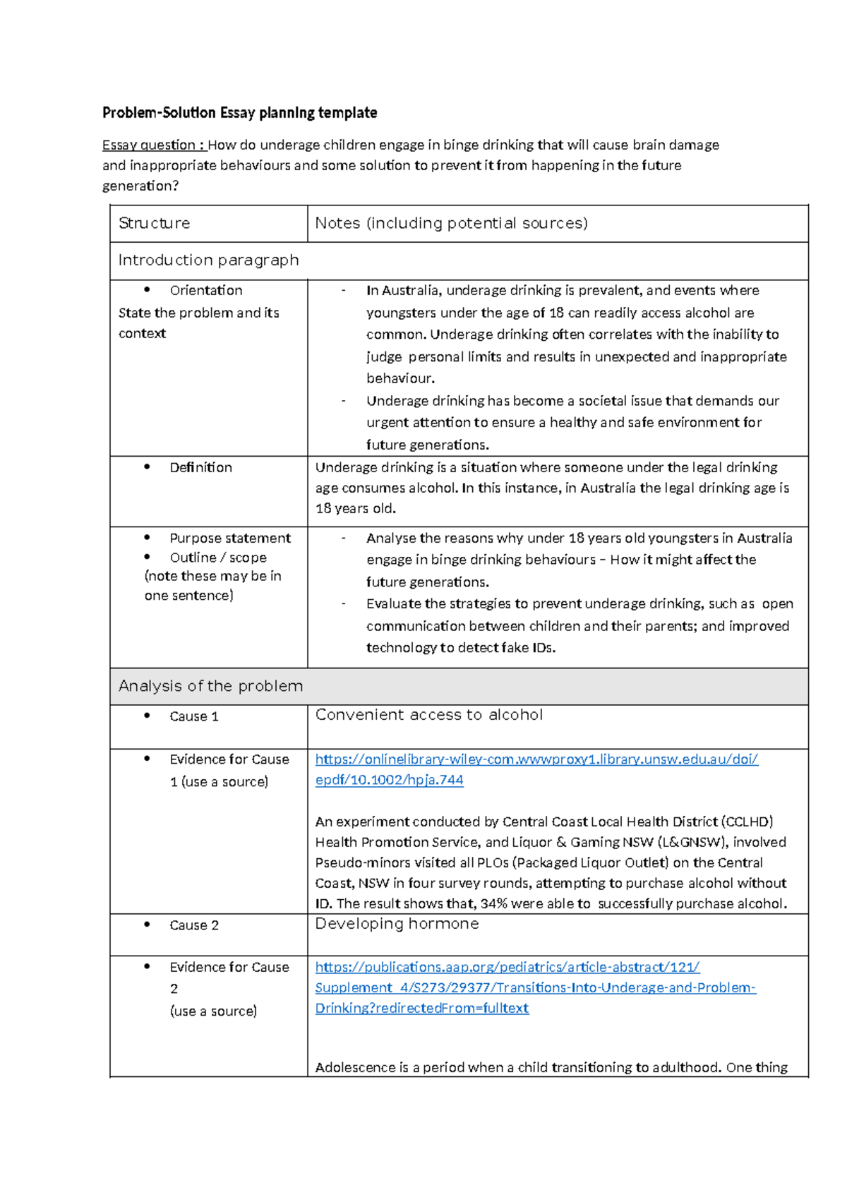 Essay planning template revised - Problem-Solution Essay planning ...