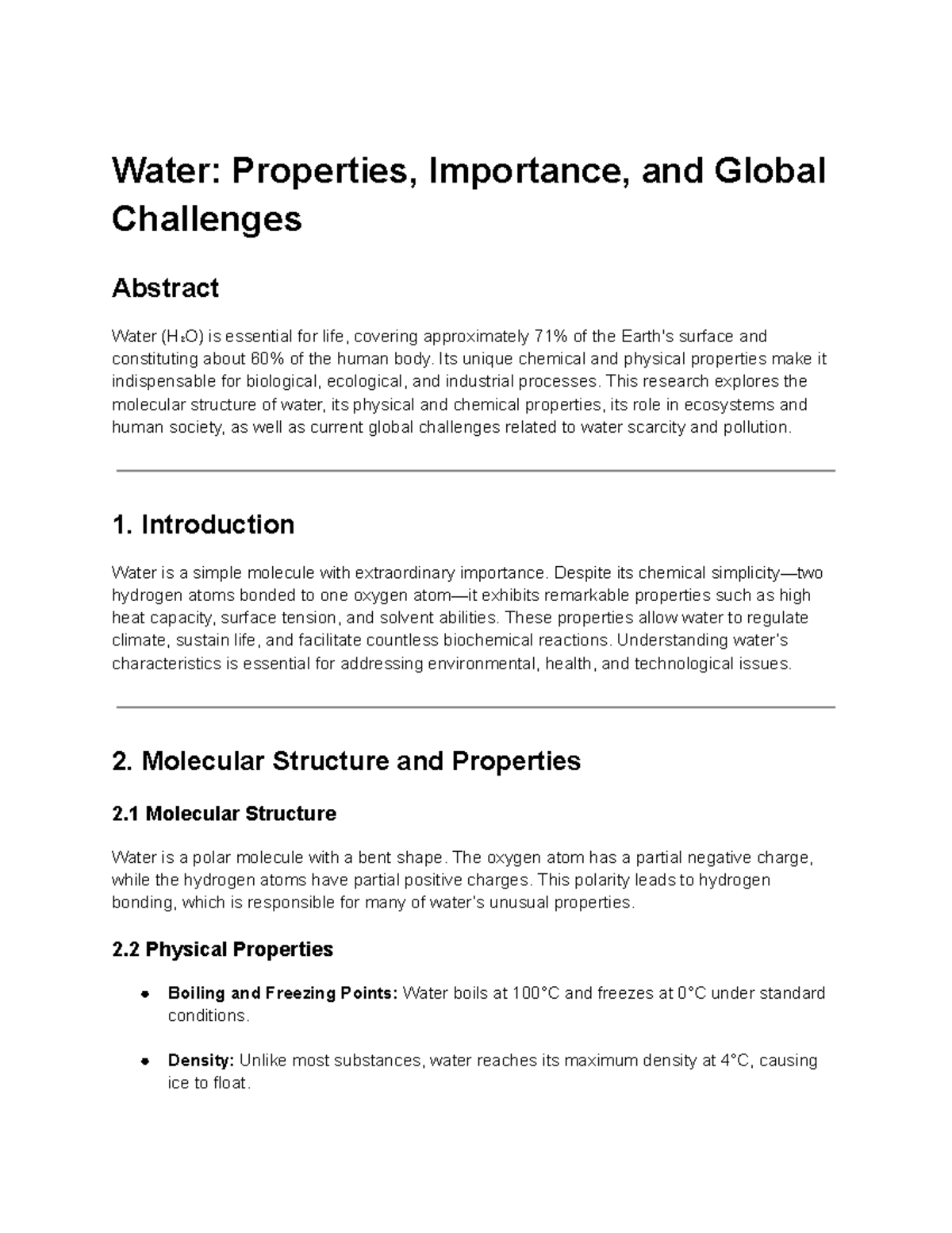 Water: Properties, Importance, and Global Challenges (WTR 101) - Studocu
