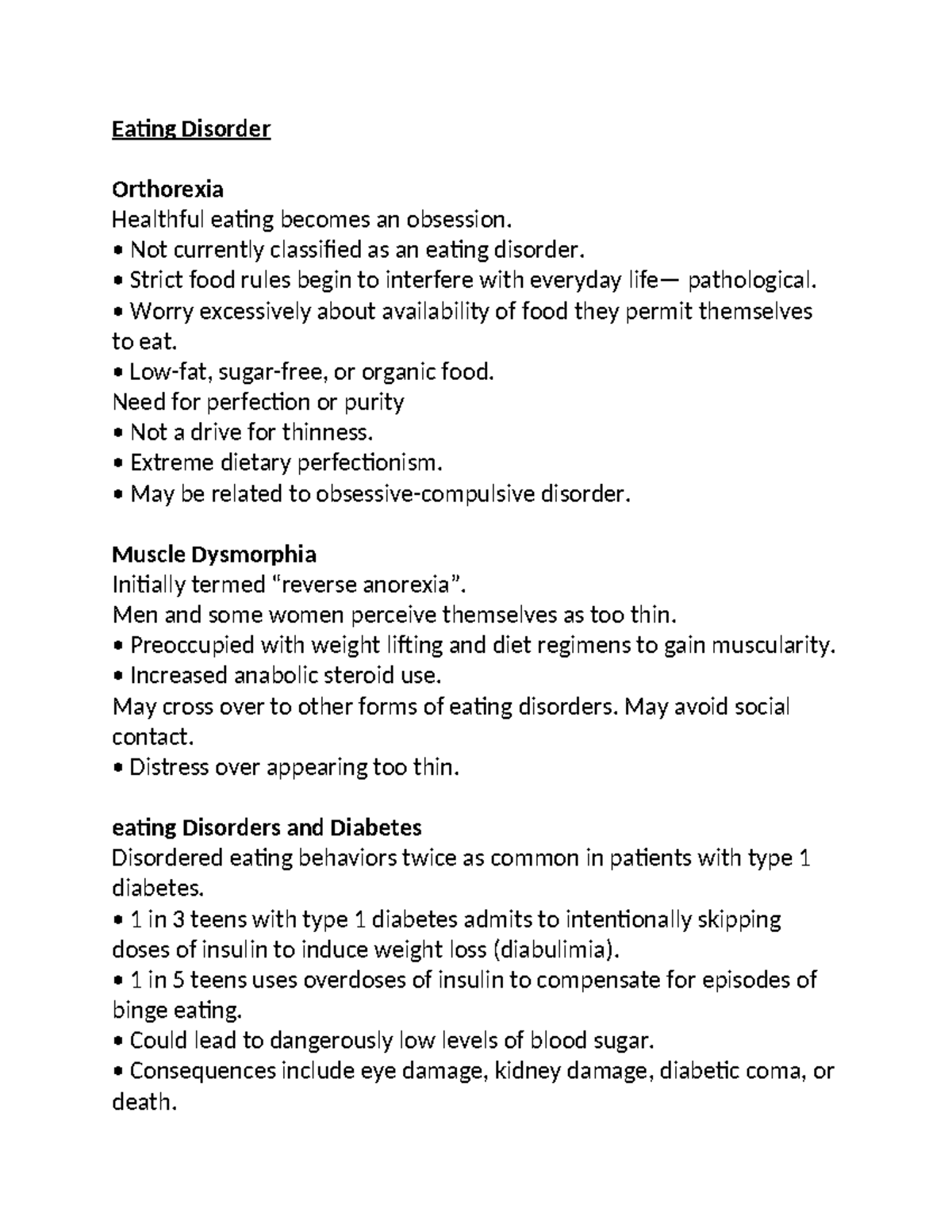 Nutrition 132: Eating Disorders Overview and Key Concepts - Studocu