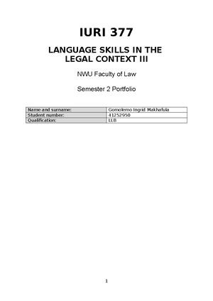 IURI 377 SU 1 - Comprehensive Study Notes on Legal Communication - Studocu