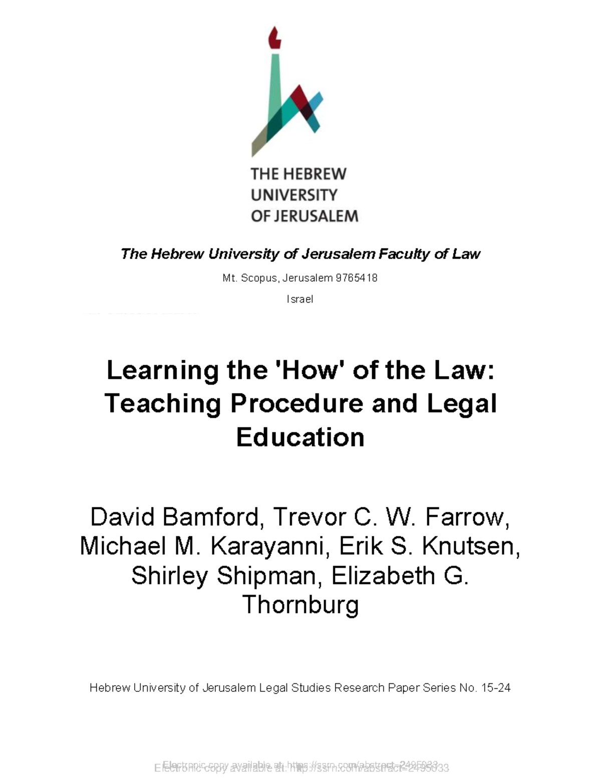 Learning the How of the Law: Teaching Procedure in Legal Education ...
