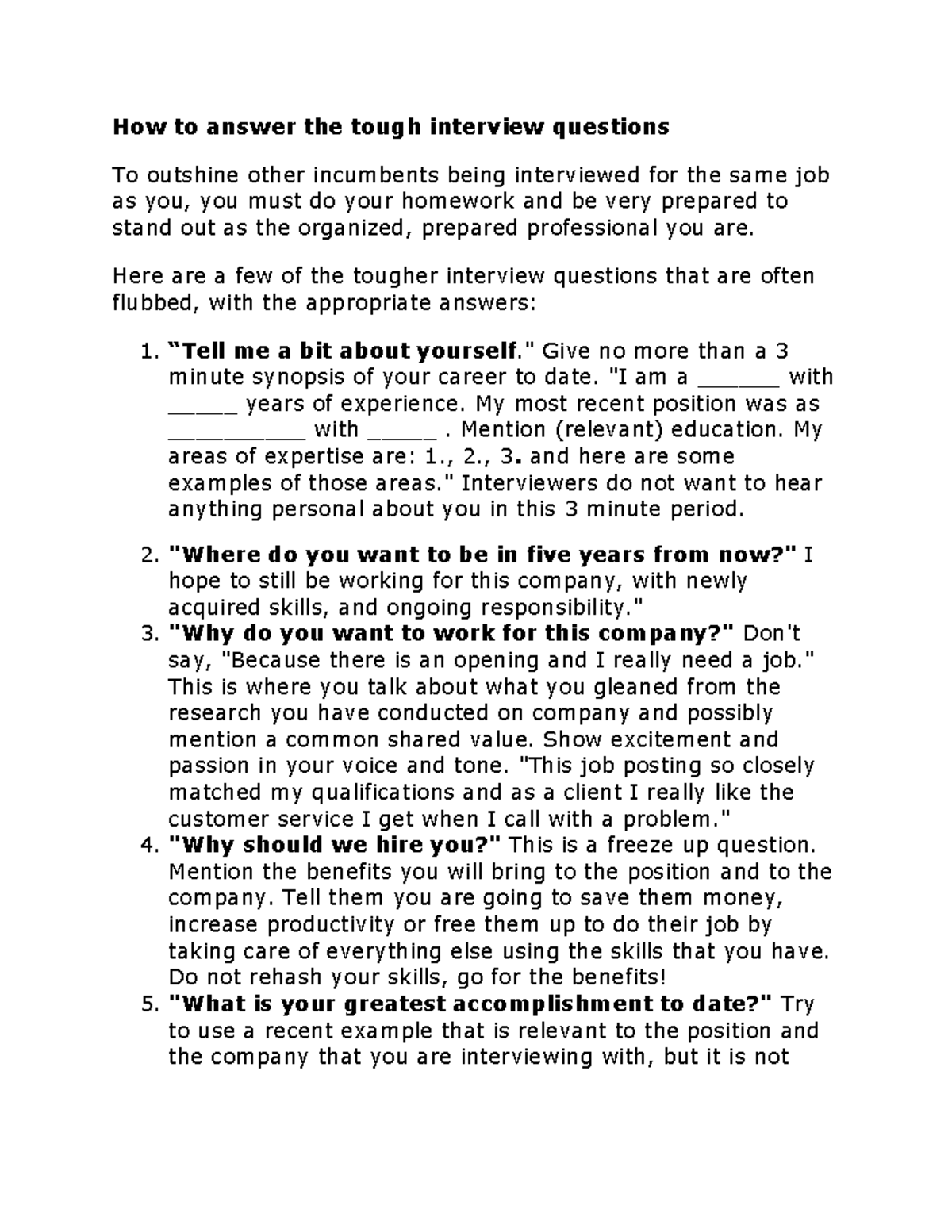 Interview Strategies: Answering Tough Questions Effectively - Studocu