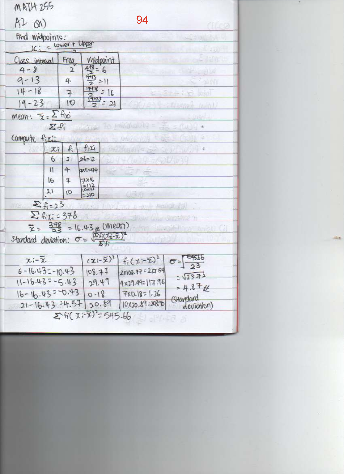 MATH 255 A2 Assignment: Midpoints, Probabilities, and Statistics ...