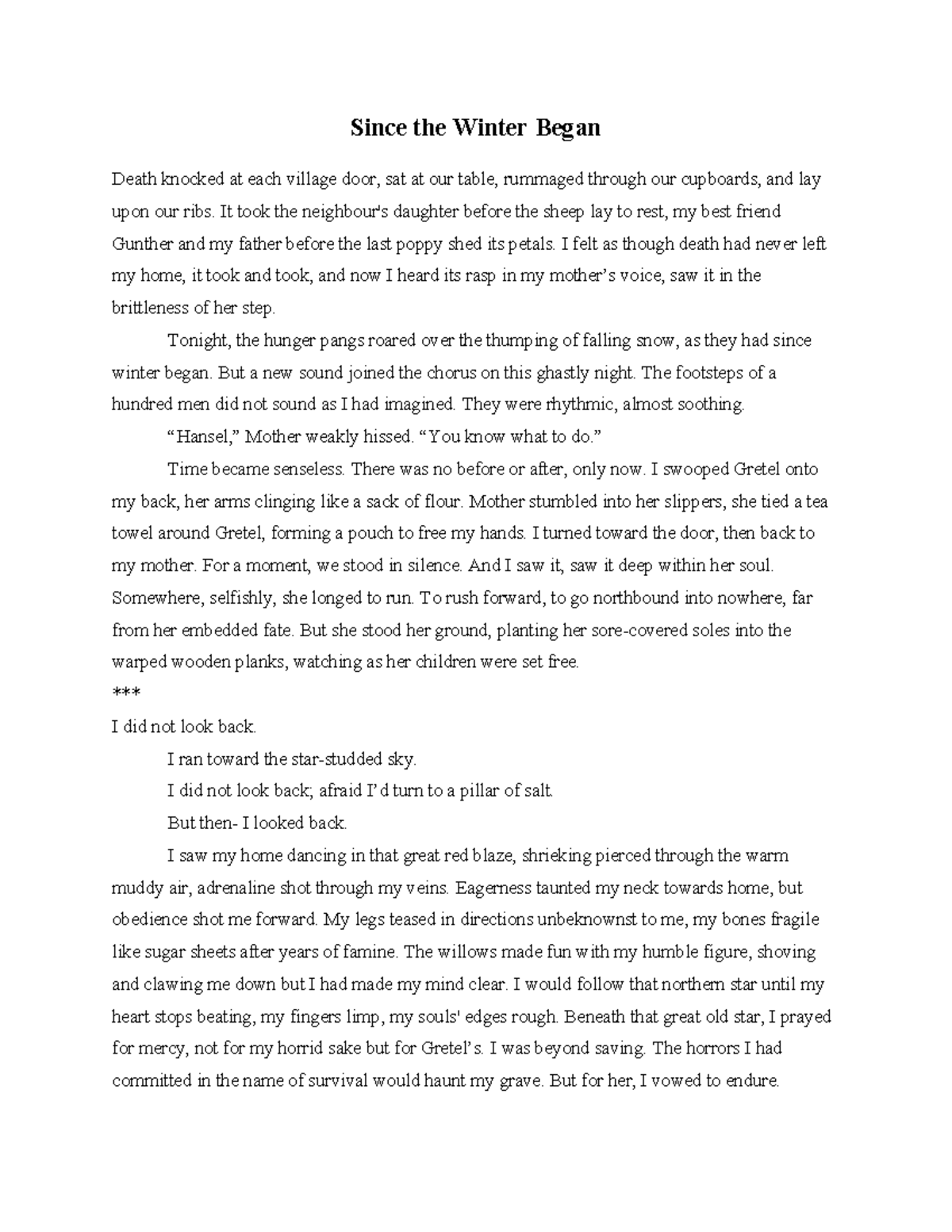 Creative Writing Minor: Hansel and Gretel's Dark Winter Adaptation ...