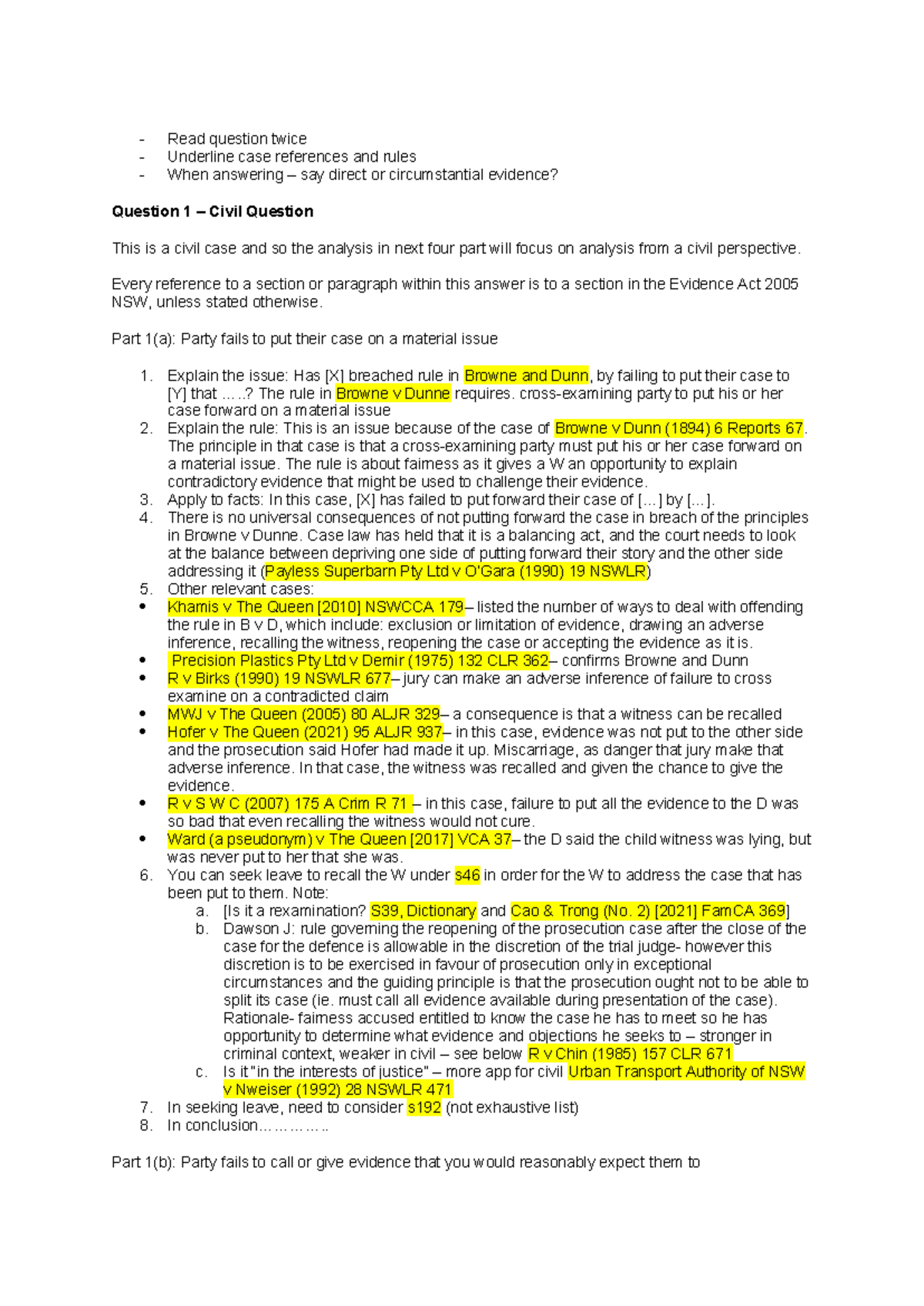 Evidence (LAW101) - Exam Answer Structure and Analysis Guide - Studocu