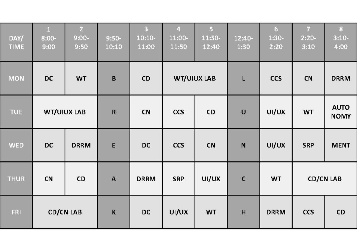 TIME Table SEM 4: Class Schedule Overview - Studocu