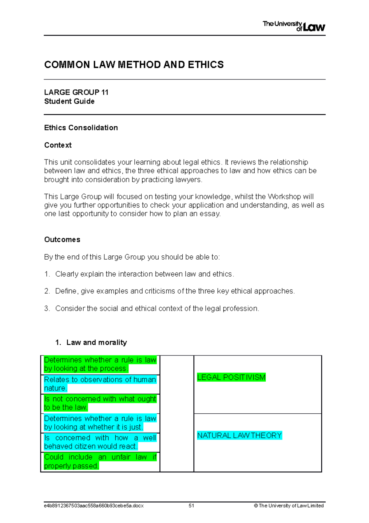 LG11 - student guide - Lecture notes 11 - COMMON LAW METHOD AND ETHICS ...