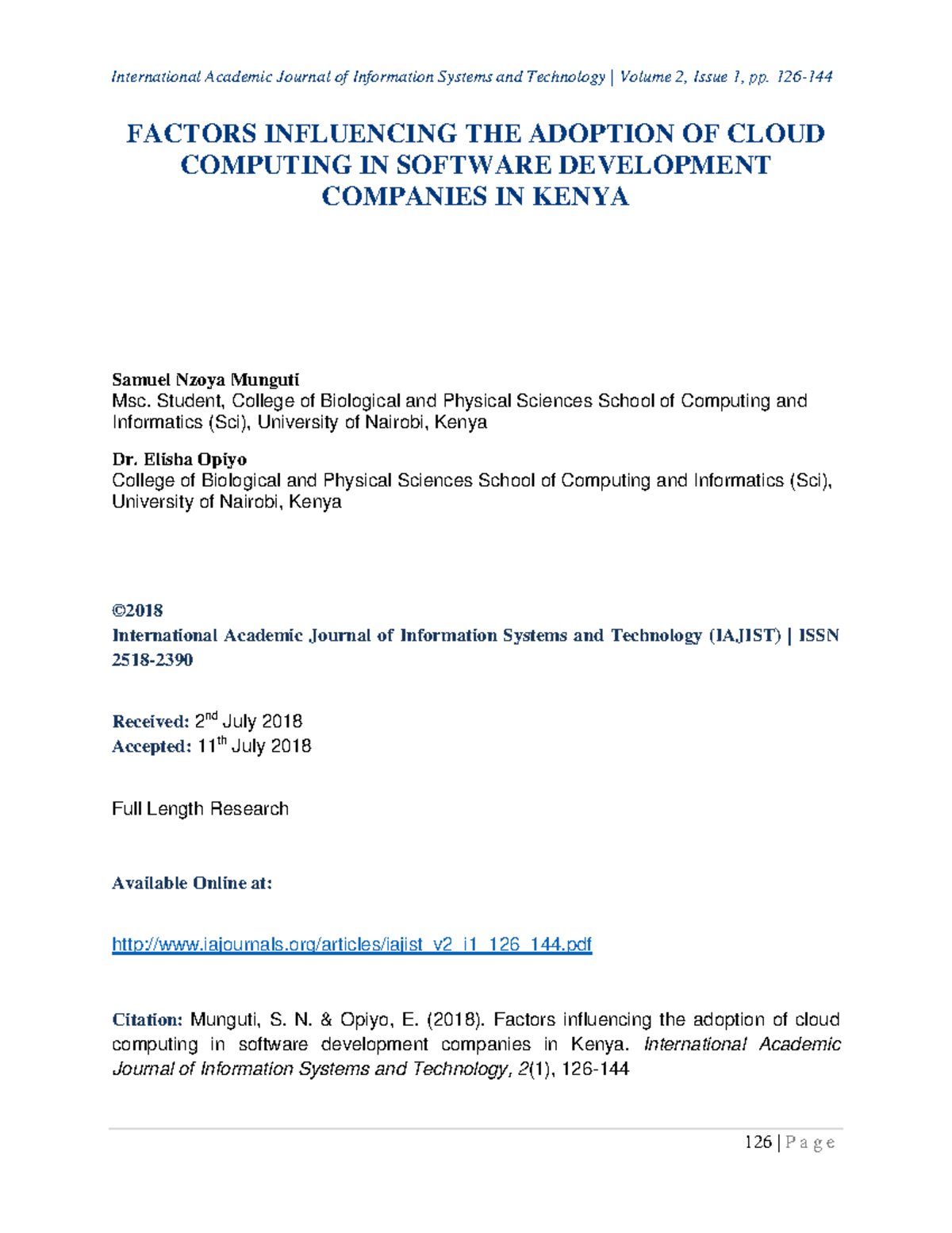 Factors Influencing Cloud Computing Adoption in Kenyan Software Dev ...