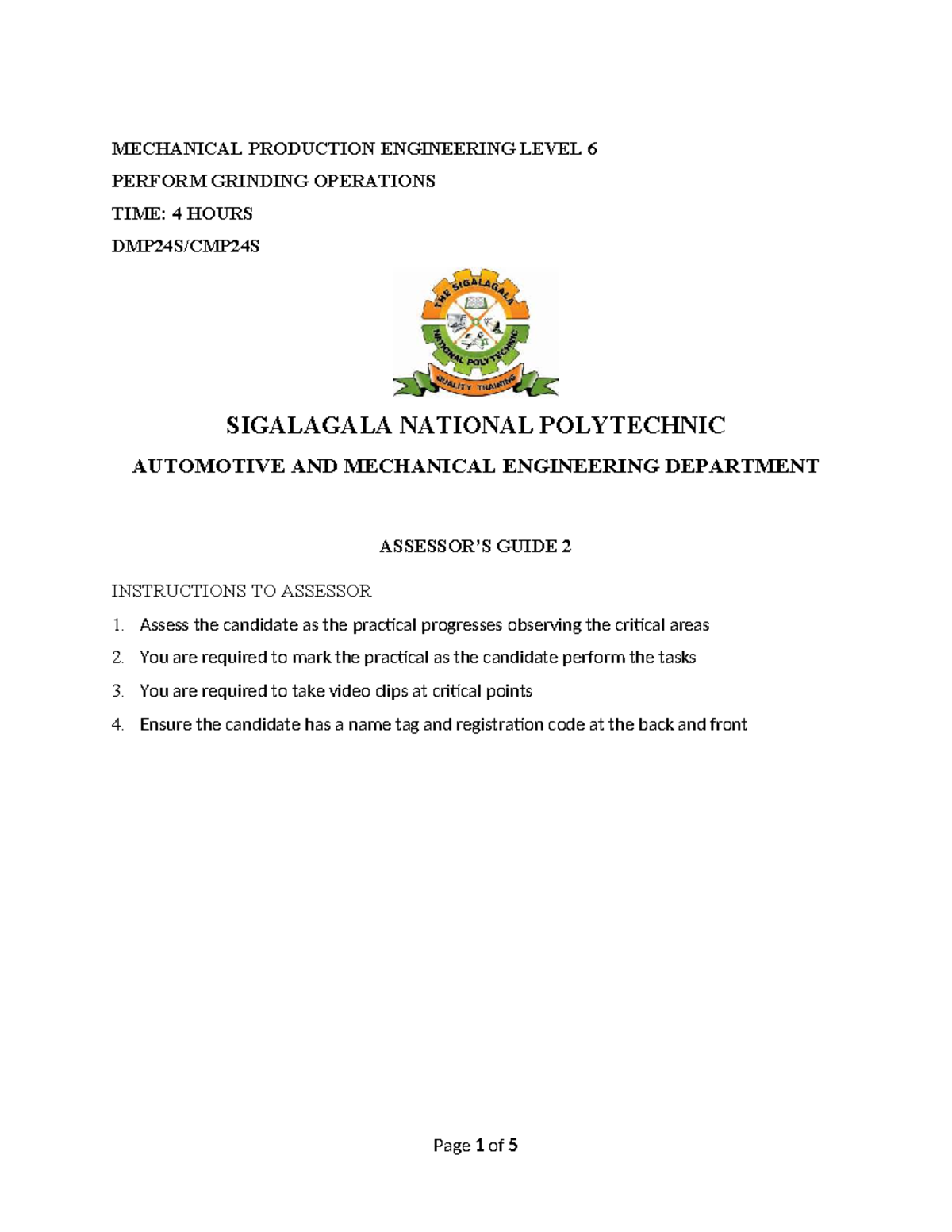 MECHANICAL PRODUCTION ENGINEERING LEVEL 6: GRINDING OPERATIONS GUIDE ...
