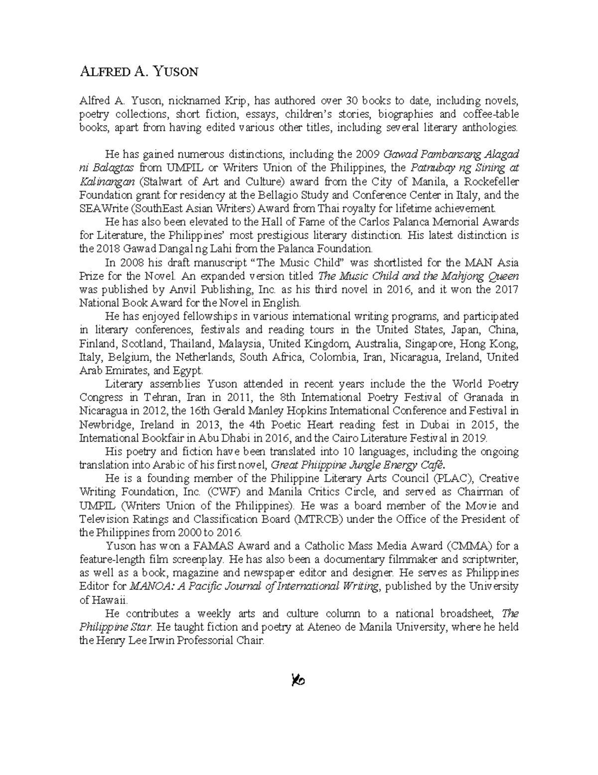 Alfred A. Yuson: A Comprehensive Biography and Literary Achievements ...