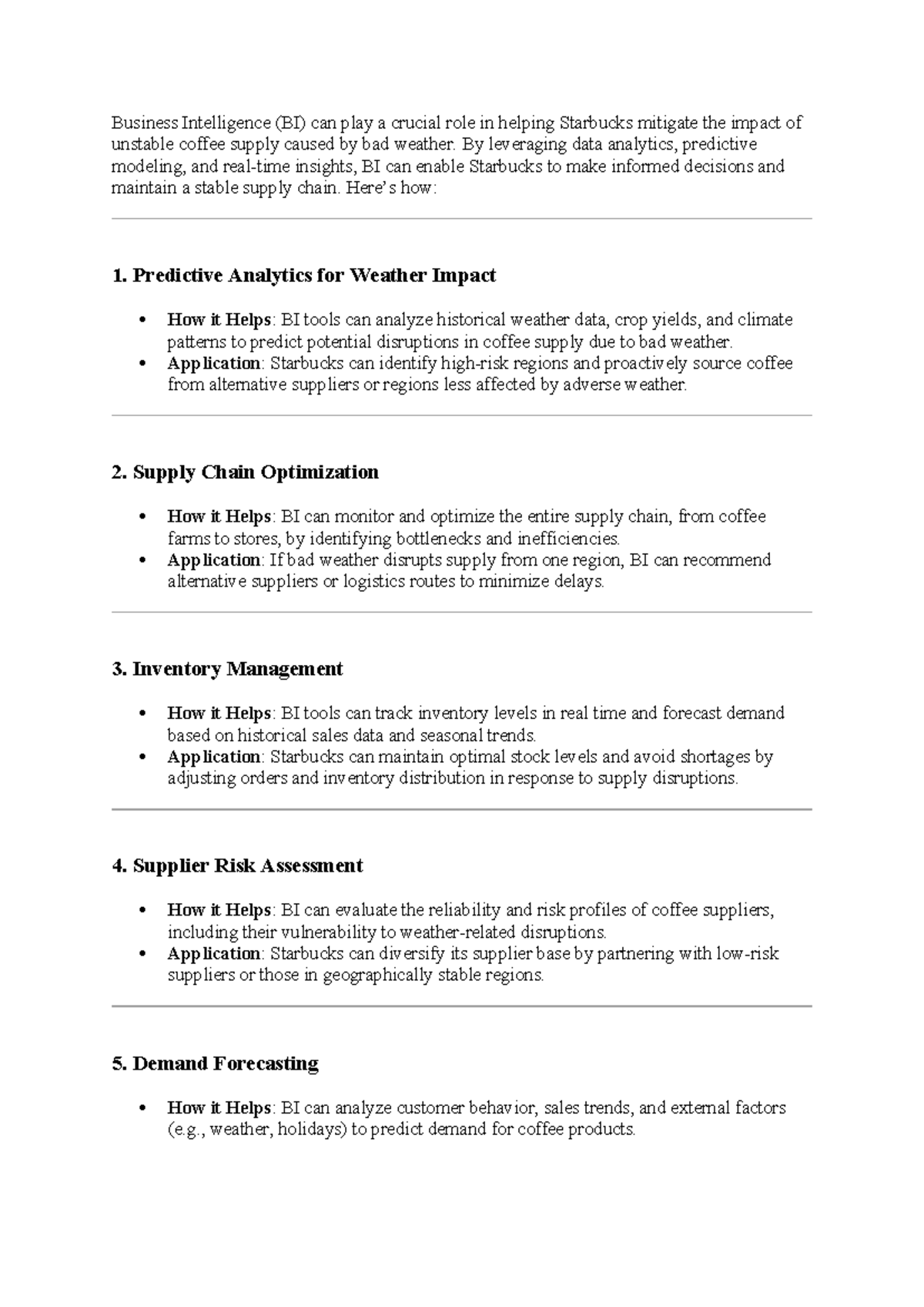 BI Strategies for Starbucks: Mitigating Coffee Supply Risks - Studocu