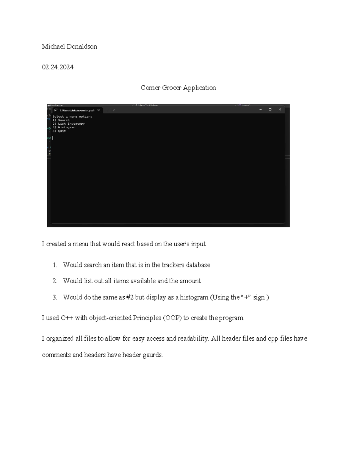 CS101 - Corner Grocer App Documentation and Development Overview - Studocu