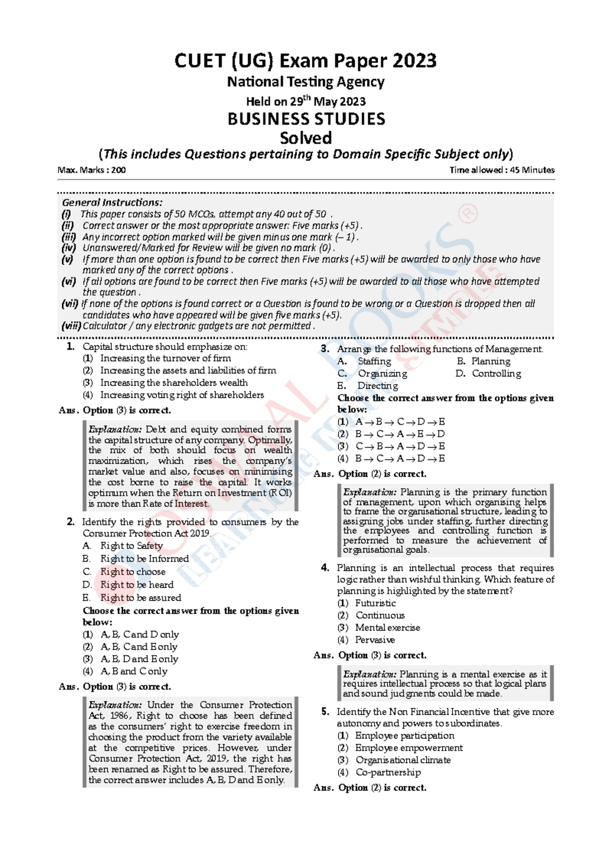 CUET (UG) 2023 Solved Accountancy Sample Question Paper - Studocu